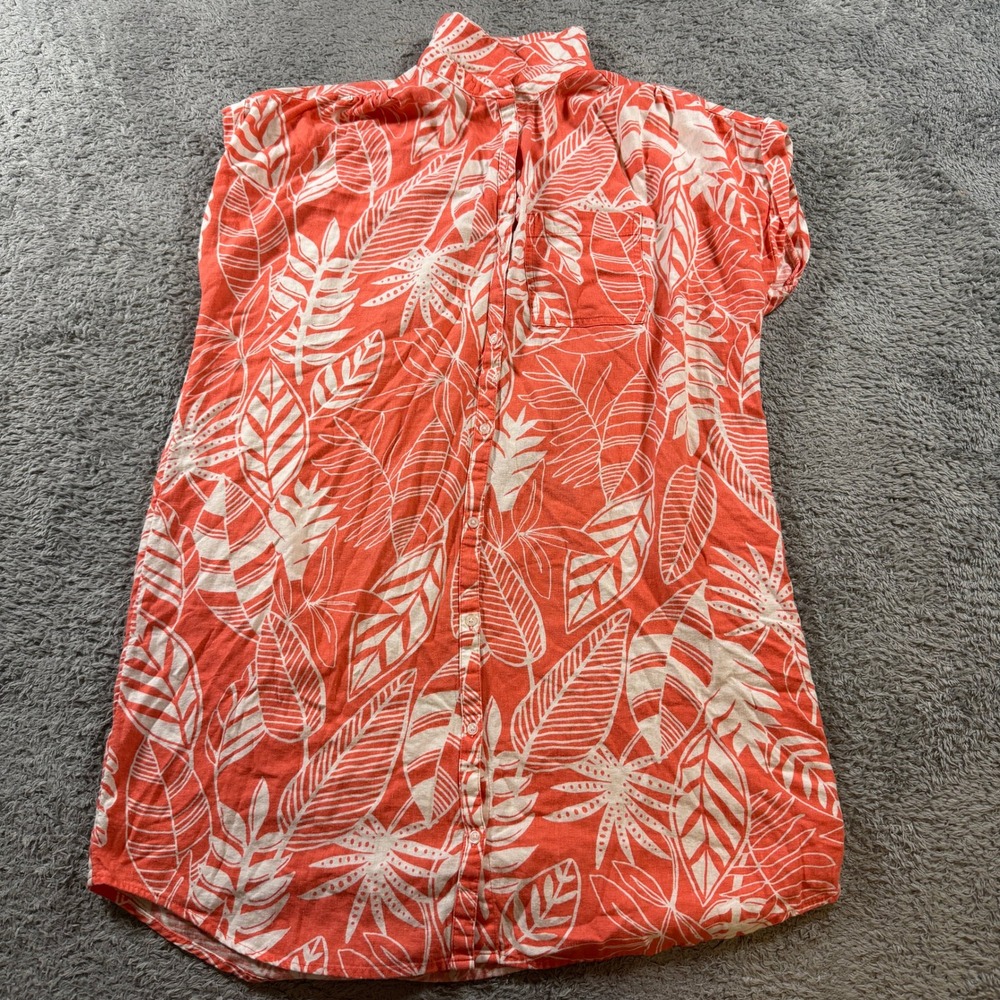 Old Navy Shirt Dress XL Orange White Tropical Leaf Print Womens Casual Dress